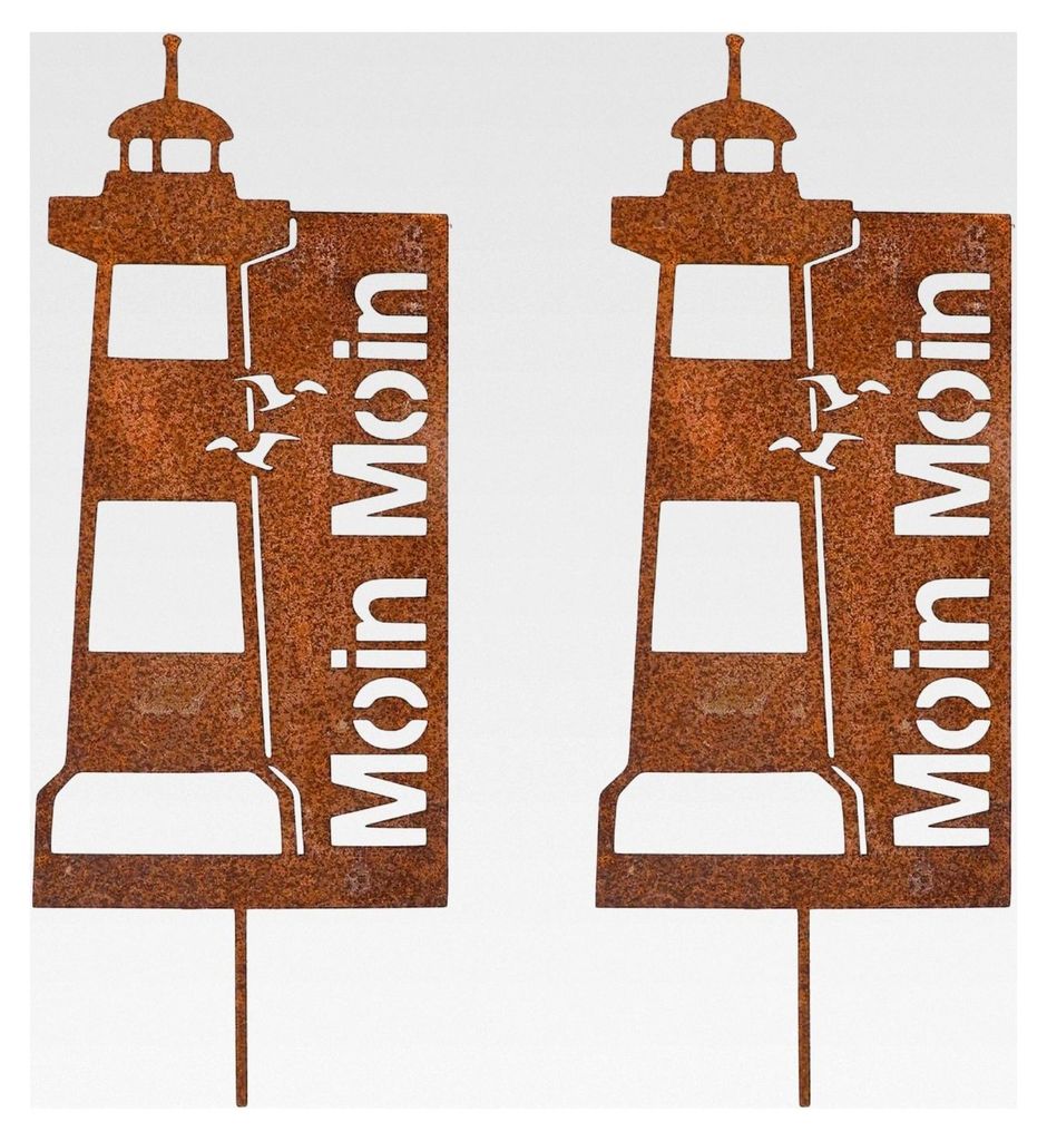 2er Set Leuchtturm Gartenstecker aus Edelrost für maritime Gartendekoration