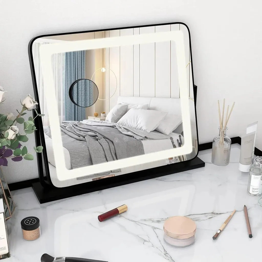 Miroir LED pivotant 360° avec luminosité et température réglables noir - 3