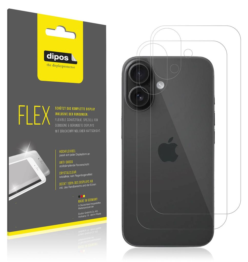2x Schutzfolie für Apple iPhone 16 Rückseite Folie, 100% Produktbild 