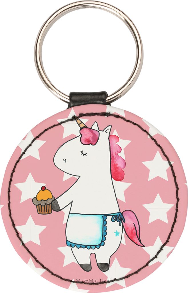 Mr. & Mrs. Panda Schlüsselanhänger Einhorn Muffin - Rot Pastell - Geschenk, Kekse, klein, Taschenanhänger, motiv, Unicorn, Geburtstagsgrüße, G...