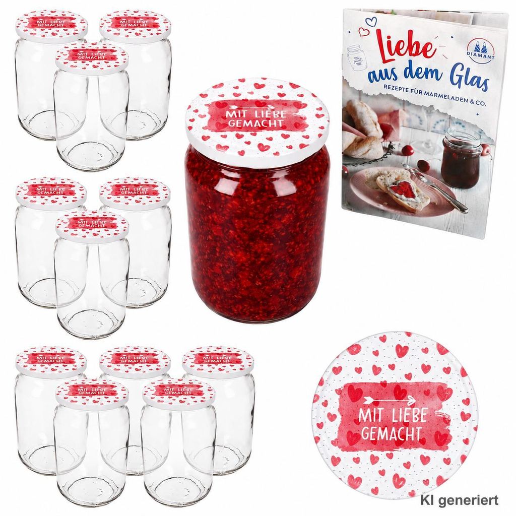 12x Einmachgläser 720ml Deckel Mit Liebe gemacht TO 82 + Rezeptheft