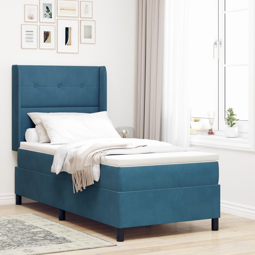 Möbel LED Polsterbett Boxspringbett mit Matratze Dunkelblau 100x200 cm Samt - Bettrahmen - Klassische Betten Neu202598297