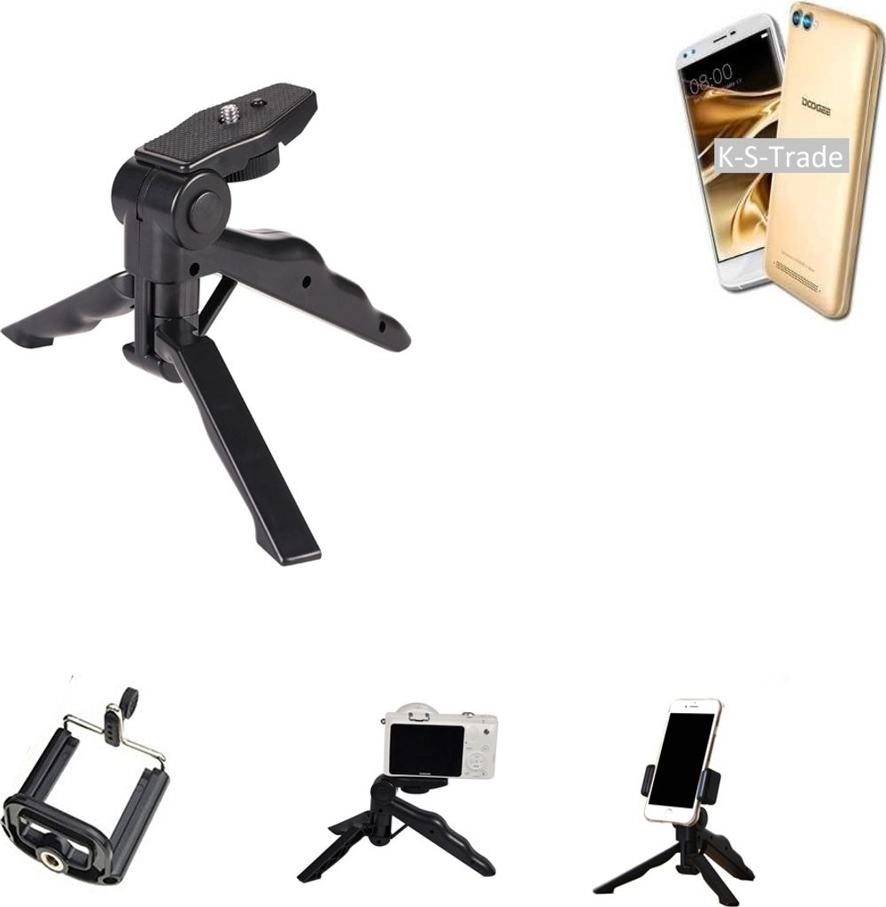 K-S-Trade Stativ Tisch-Ständer Dreibein Handy-Stativ Ständer kompatibel mit Doogee X30 Mini-Stativ Smartphone Tripod Handy-Stativ aus Plastik