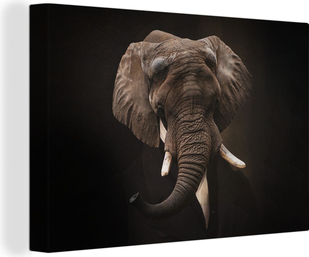 OneMillionCanvasses - Leinwandbilder - 150x100 cm, Alte Meister - Elefant - Anzug, Wandbilder Kunstdruck Wanddekoration - Foto auf Leinwand - Gem...
