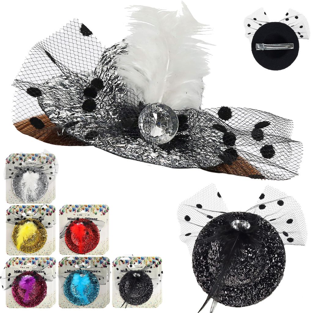 Mini Glitzerhut mit Feder 12er Set ca. 7cm 6 Farben Produktbild 