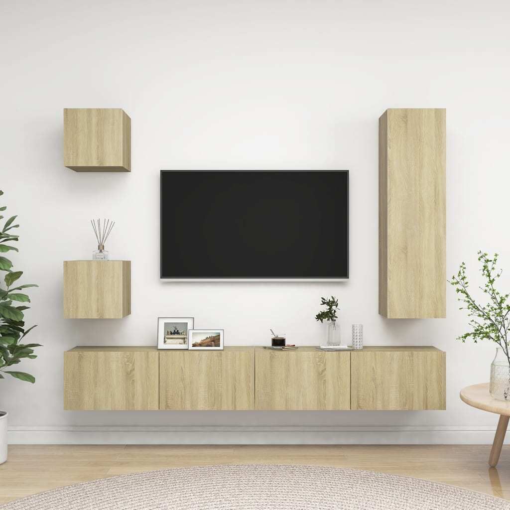The Living Store 5-tlg. TV-Schrank-Set Sonoma-Eiche Holzwerkstoff