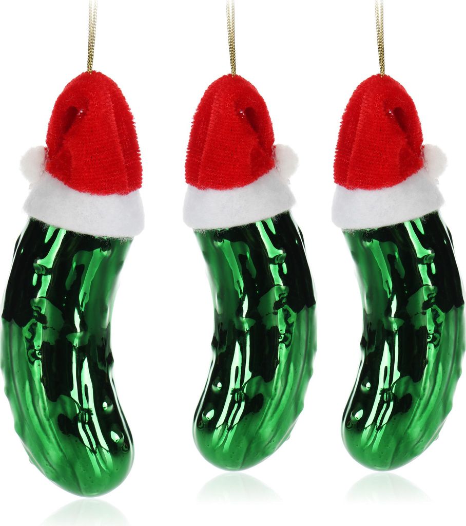 com-four®  3x Glas Christbaumschmuck als Gurke 11 cm - Produktbild 