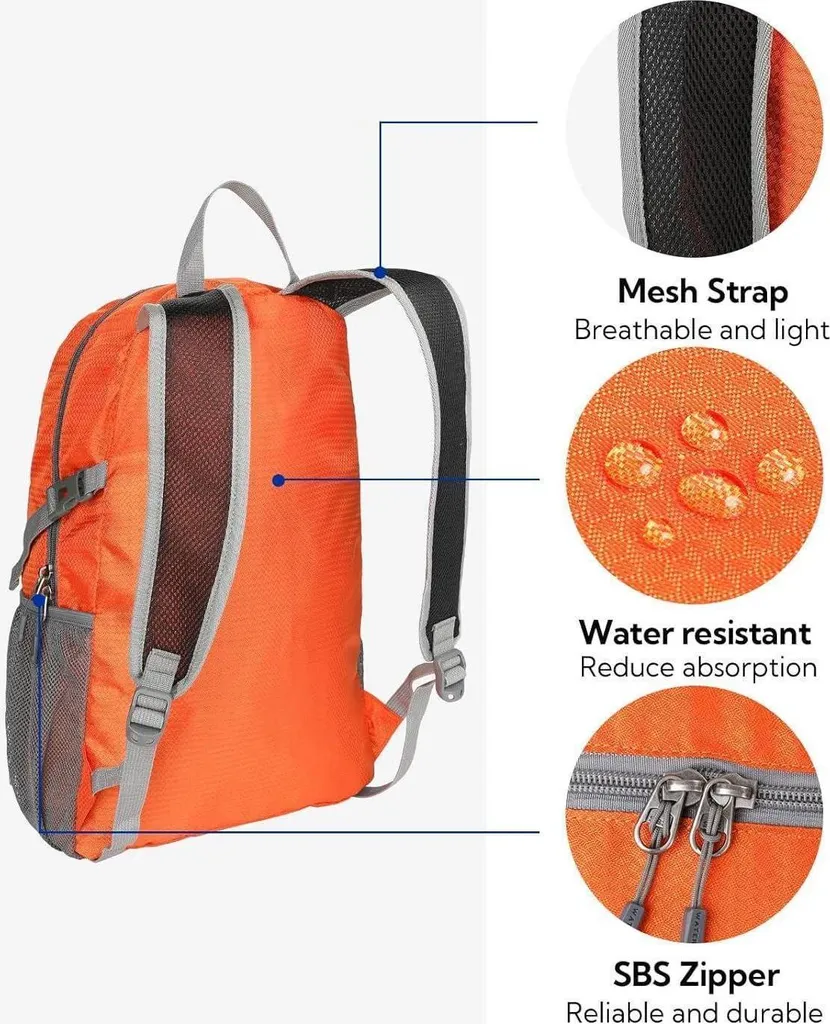 Sac à dos pliable 20L Orange imperméable et ultra résistant pour camping - 3
