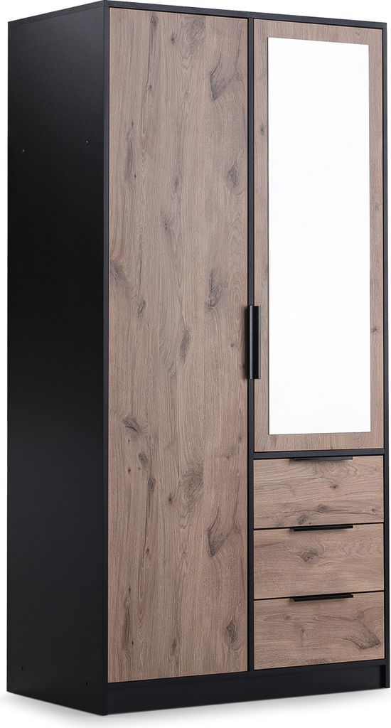 Albello Kleiderschrank mit Spiegel Laos Schlafzimmerschrank Kleiderschrank für das Wohnzimmer das Schlafzimmer Schwarz Eiche 100x200x57,5 cm