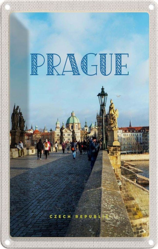 vianmo Blechschild 18x12 cm Prague Tschechien Altstadt Brücke Bildmotiv Reisemotiv Abenteuer Reisen Urlaub
