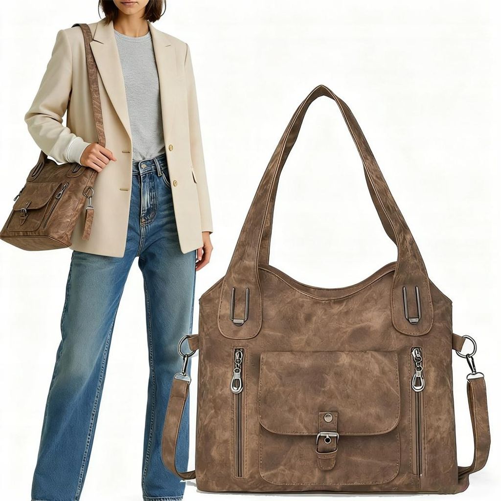 Große Damen Tasche Schultertasche Umhängetasche Henkeltasche Kunstleder Optik Bag Damen Henkeltasche shopper Eleganter Damen Stilvolle Umhängeta...