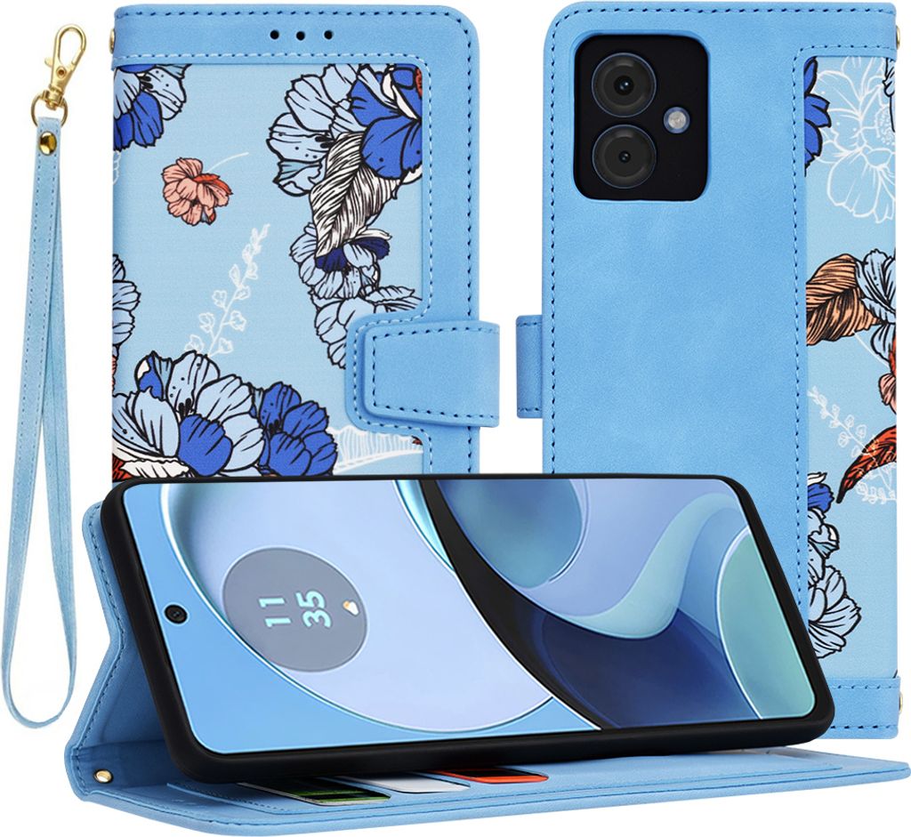 Techsuit FlipCraft Book Wallet Klapphülle mit Kabel für Motorola Moto G14 - Vibrant Blue
