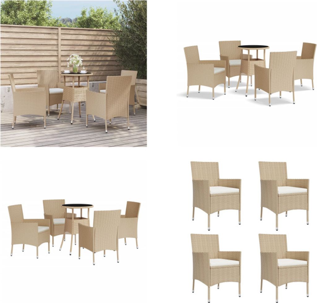 vidaXL 5 tlg. Garten Bistro Set mit Kissen Beige Poly Rattan - Garten Bistro Set - Garten Bistro Sets - Bistro Set - Gartenmöbel Set