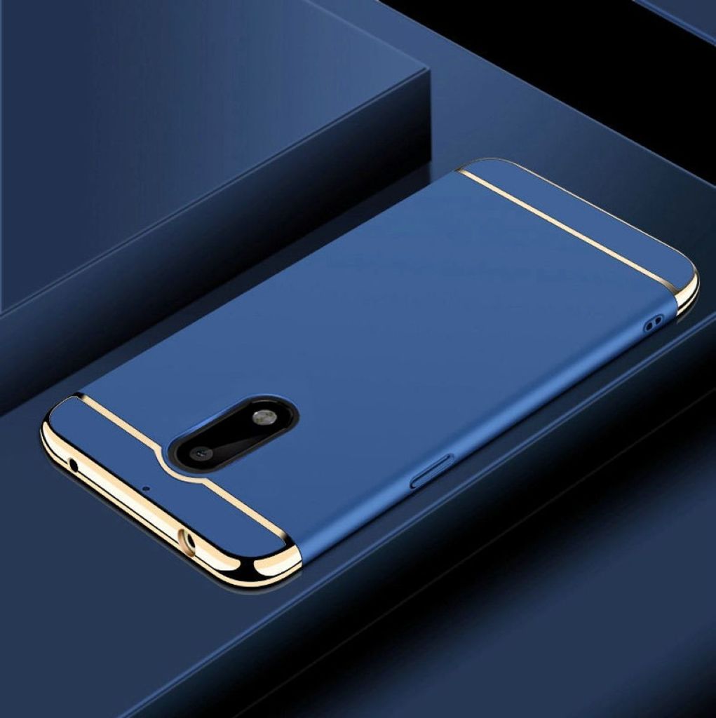 Handy Hülle Schutz Case für Nokia 6 Bumper 3 in 1 Cover Chrom Etui Schale Blau