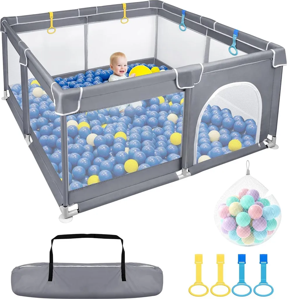 Parc bébé XINZI 127x127 cm barrière de sécurité gris foncé pour enfant