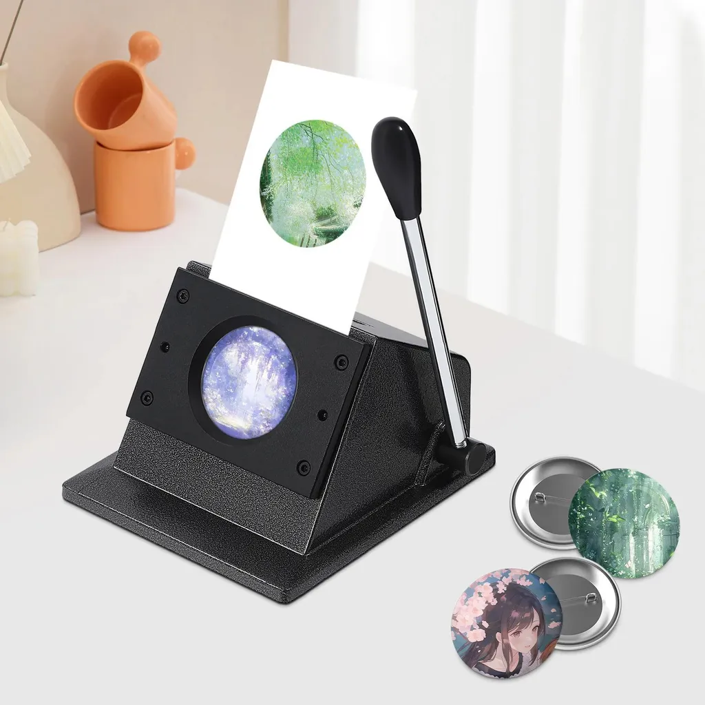 Punzone per bottoni - Punzone circolare manuale - Bottoni da 58 mm - Foro di taglio Ø 69,5 mm - Alloggiamento in metallo - Per carta/cartone/pelle sottile - Nero