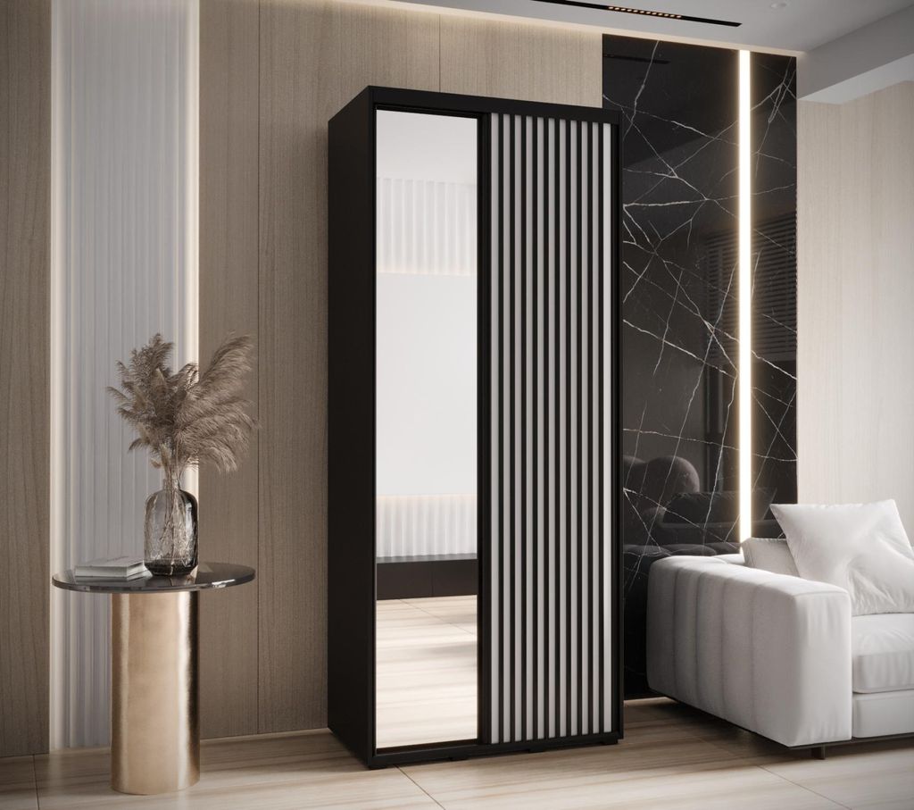 Kleiderschrank BAYLIN 2 - 120/60 cm, schwarz/weiß/schwarz
