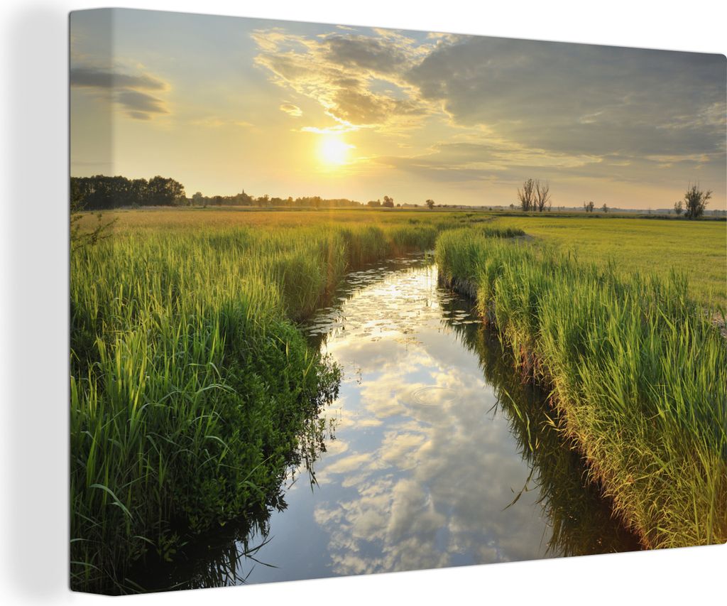 OneMillionCanvasses - Leinwandbilder - 150x100 cm, Bach bei Sonnenuntergang, Wandbilder Kunstdruck Wanddekoration
