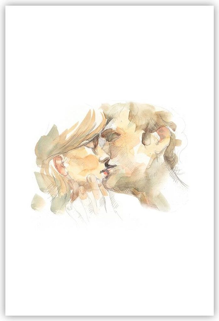 Poster - Poster ohne Rahmen - Kuss Paar Liebe - 61x91,5 cm - Wand Bild - Wanddeko - Wandbilder - Kunstposter - Wandposter - Bilder - Kunstdruck - W...
