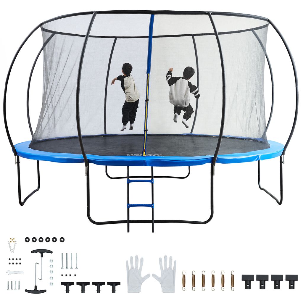 VEVOR Gartentrampolin Trampolin 96 cm Leiternhöhe, Indoor-/Outdoor-Kindtrampolin mit 200 kg Belastbarkeit, Trampoline 360° Sicherheitsnetz Stoßd...