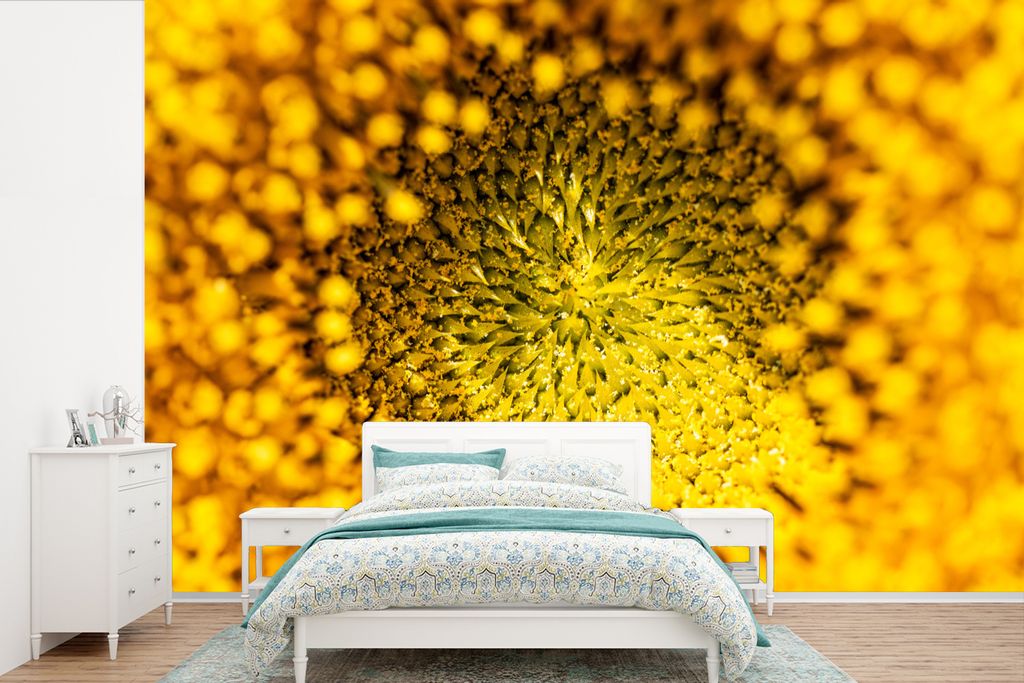 MuchoWow Fototapete für Wohnzimmer oder Schlafzimmer Wandtapete Vinyl Motivtapete Samen - Blüten - gelb - 600x400 cm - Vinyltapeten