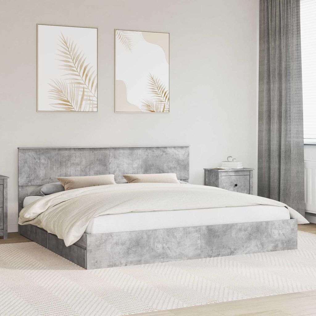 "Schlussverkauf" Doppelbett 2 PLACES - Aufbewahrungsbett Schlafzimmer - Beton Grau 200x200 cm Holzwerkstoff C4692