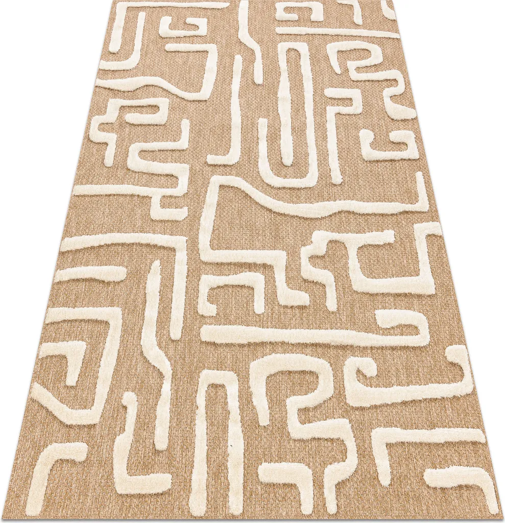 Grand tapis de salon beige labyrinthe SPARK - Effet sisal 200x290 cm