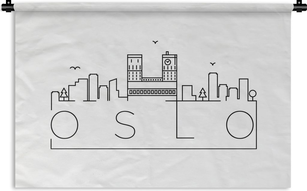 MuchoWow Wandteppich Wandbehang Skyline "Oslo" schwarz auf weiß 90x60 cm Tapisserie Dekoration Wandtuch - Wandskulpturen - Bildteppich
