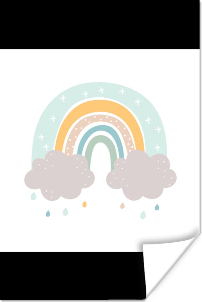 MuchoWow Poster Regenbogen - Wolken - Regen - Kinder - Pastell 80x120 cm - Papierdruck