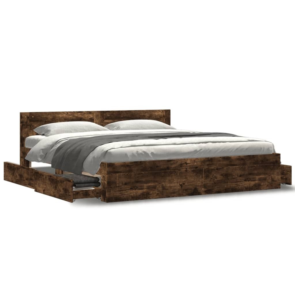 Maison Exclusive - Bettgestell mit Kopfteil Räuchereiche 200x200 cm Holzwerkstoff