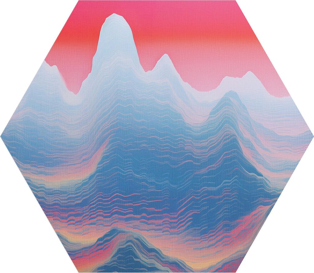 DEQORI Fototapete Sechseck 55x47,6 cm 'Farbflut im Gebirge' Wand Tapete Leinwand Sticker