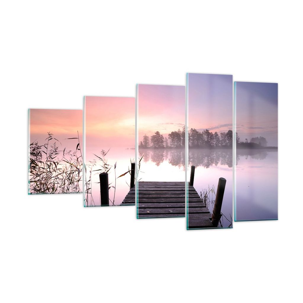 Bilder auf glas - Morgen Sonnenaufgang Nebel See - 100x60cm - Glasbilder - Wandbilder - Kunstdruck - zum Aufhängen bereit - Wanddekoration aus Gla...