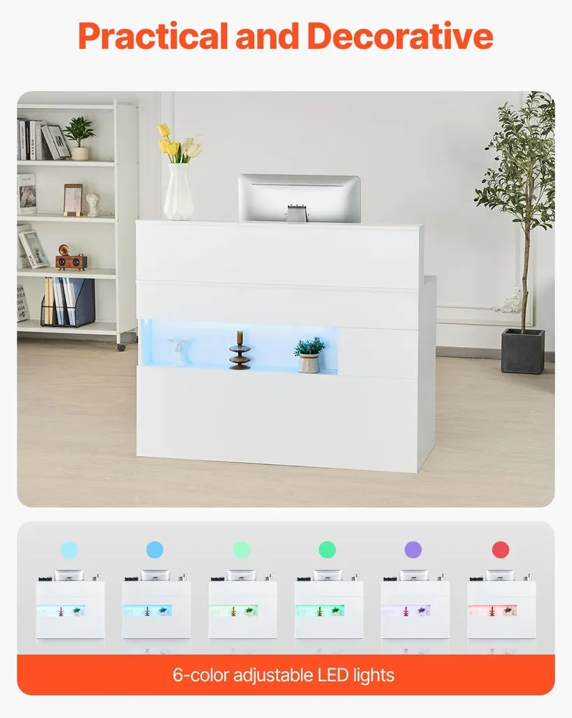 Banque de réception design avec éclairage LED et tiroirs de rangement