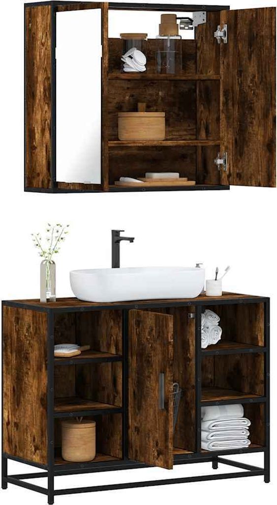 Maison Exclusive - 2-tlg. Badmöbel-Set Räuchereiche Holzwerkstoff
