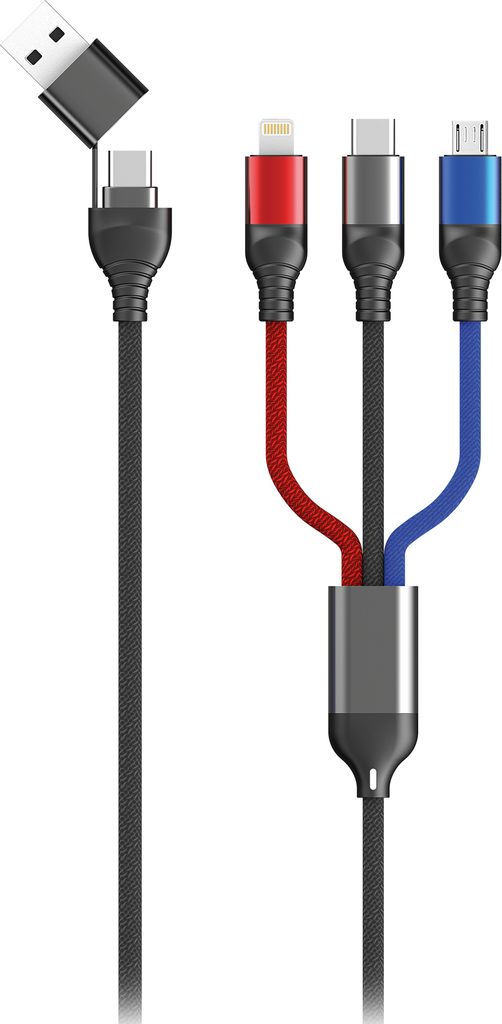 2GO USB / Type C Ladekabel Micro USB, Lightn., USB-C 1,2m sw
