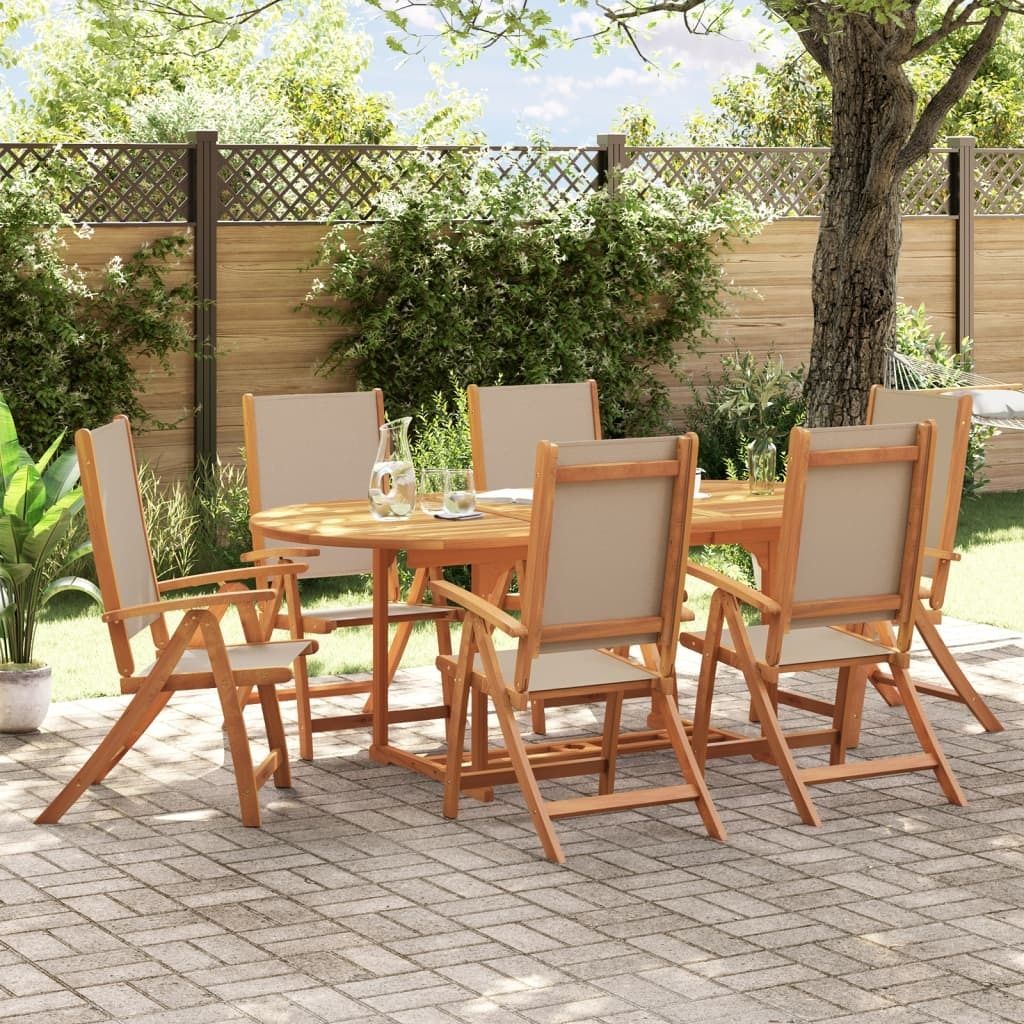 2024 Gartenmöbel 7-tlg. Garten-Essgruppe Massivholz Akazie und Textilene Gartenmöbel-Sets Garden Pleasure 8810672