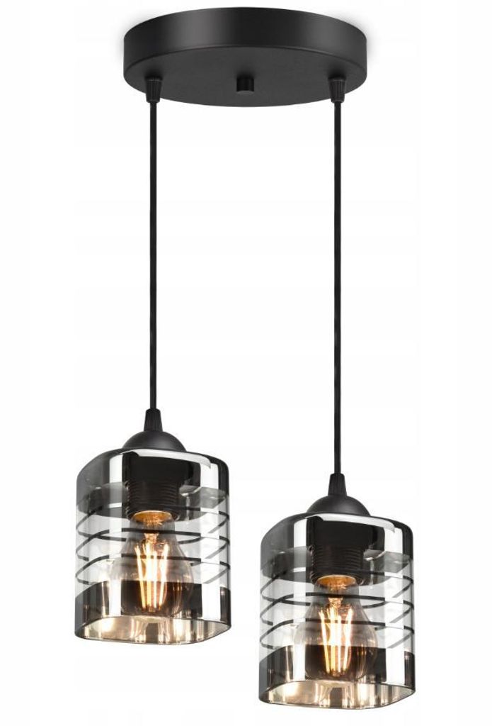 Luxolar Led Pendelleuchte 2 flammig aus Glasschirmen schwarz-transparent E27 60W - Deckenleuchte fertig montiert - Hängelampe für Wohnzimmer, Kü...