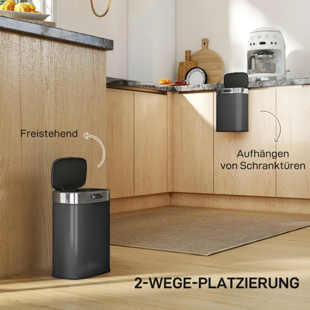 Poubelle de cuisine compacte pour petit appartement en inox noir