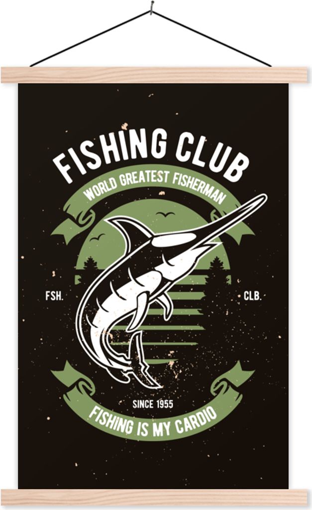 MuchoWow Textilposter Fisch - Retro - Illustration 40x60 cm mit holzfarbenen Rahmen - Poster