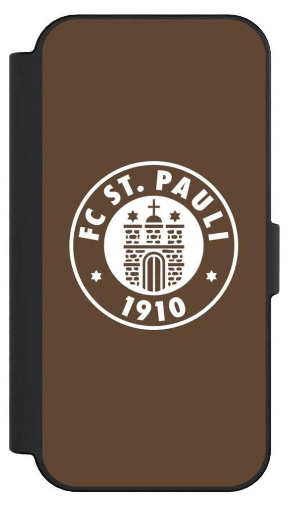 NIVOCASE Klapphülle für Apple iPhone 16 Handyhülle aus Kunst Leder NIVOflip schwarz FC St. Pauli Offizielles Lizenzprodukt Wappen