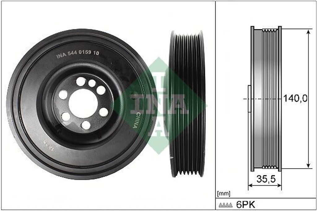 INA 544 0159 10 Riemenscheibe Kurbelwelle für VW Golf VII Schrägheck (5G1, BQ1, BE1, BE2) 140mm