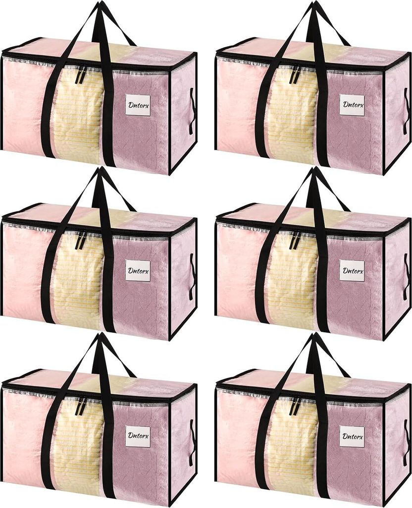 6 Stück 90L Große Aufbewahrungstasche mit Deckel, Transparente Umzugskartons Groß mit Reißverschlüssen Griff Kleideraufbewahrung Umzugstaschen...