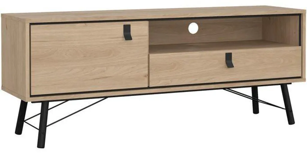 Banc TV moderne coloris chêne Jackson - Meuble de salon avec rangements