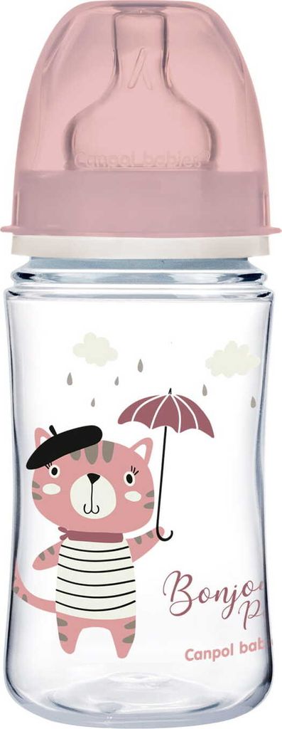 Canpol Weithals Anti-Kolik Babyflasche 240ml - Perfekte Kolikfreie Einfhrung fr Ihr Neugeborenes, Design ""Bonjour"" Rosa