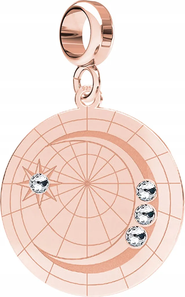Pendentif charm boussole et lune pour bracelet femme en argent doré et zircons