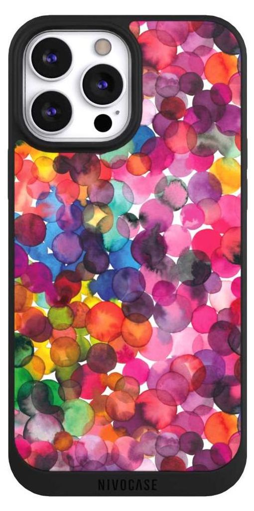 NIVOCASE Handyhülle für Apple iPhone 13 Pro Max Hülle NIVOpure Case Schwarz Punkte Wasserfarbe bunt