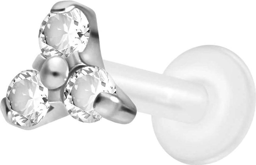 Ohrpiercing, Nasenpiercing PTFE Labret mit Innengewinde + Titan-Aufsatz KRISTALLBLUME Silber Stablänge: 9mm | Stabstärke: 1,2mm | Designgröße: ...