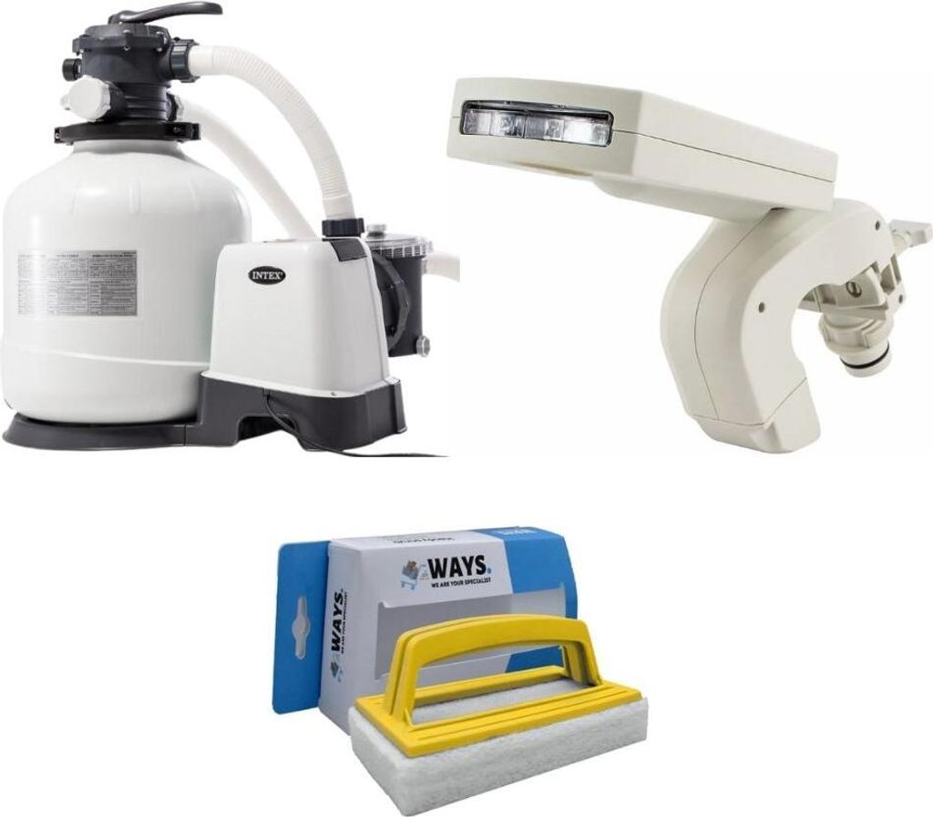 Intex - Wasserfontäne & Sandfilterpumpe 12000 L/u & WAYS Scheuerbürste
