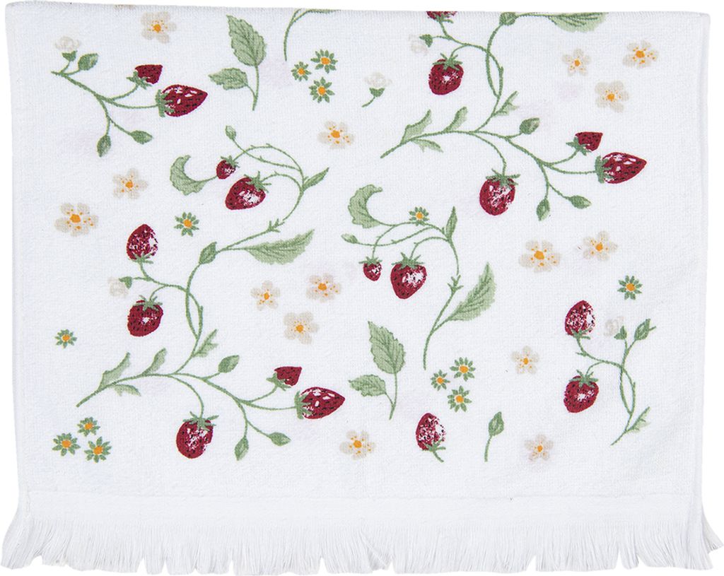 Clayre & Eef Gästehandtuch 40x66 cm Weiß Rot Baumwolle Produktbild 