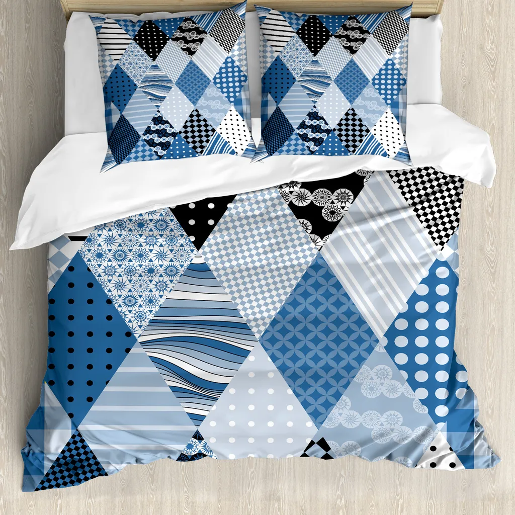 Esclusivo Copripiumino ABAKUHAUS Geometrico 155x220 Blu Nero Premium